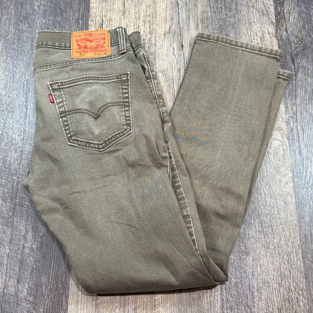Levis 511 Slim Fit Jeans Mens 33x32 Olive Brown Gray Stretch Denim Pants